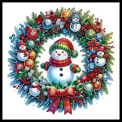SNOWMAN WREATH DIAMOND PAINTING KIT - PARTIAL/SPECIAL 12x12