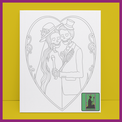 SKELETON WEDDING COUPLE IN HATS PREDRAWN CANVAS PANEL