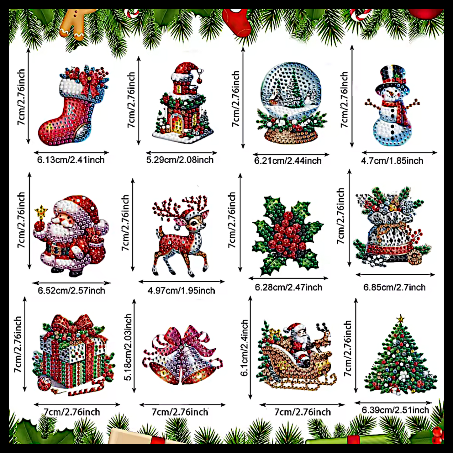 CHRISTMAS MIX WITH STOCKING KEYCHAINS DIAMOND PAINTING KIT - 12 SET