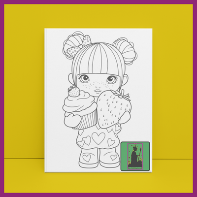 GIRL WITH STRAWBERRY CUPCAKE PREDRAWN CANVAS PANEL