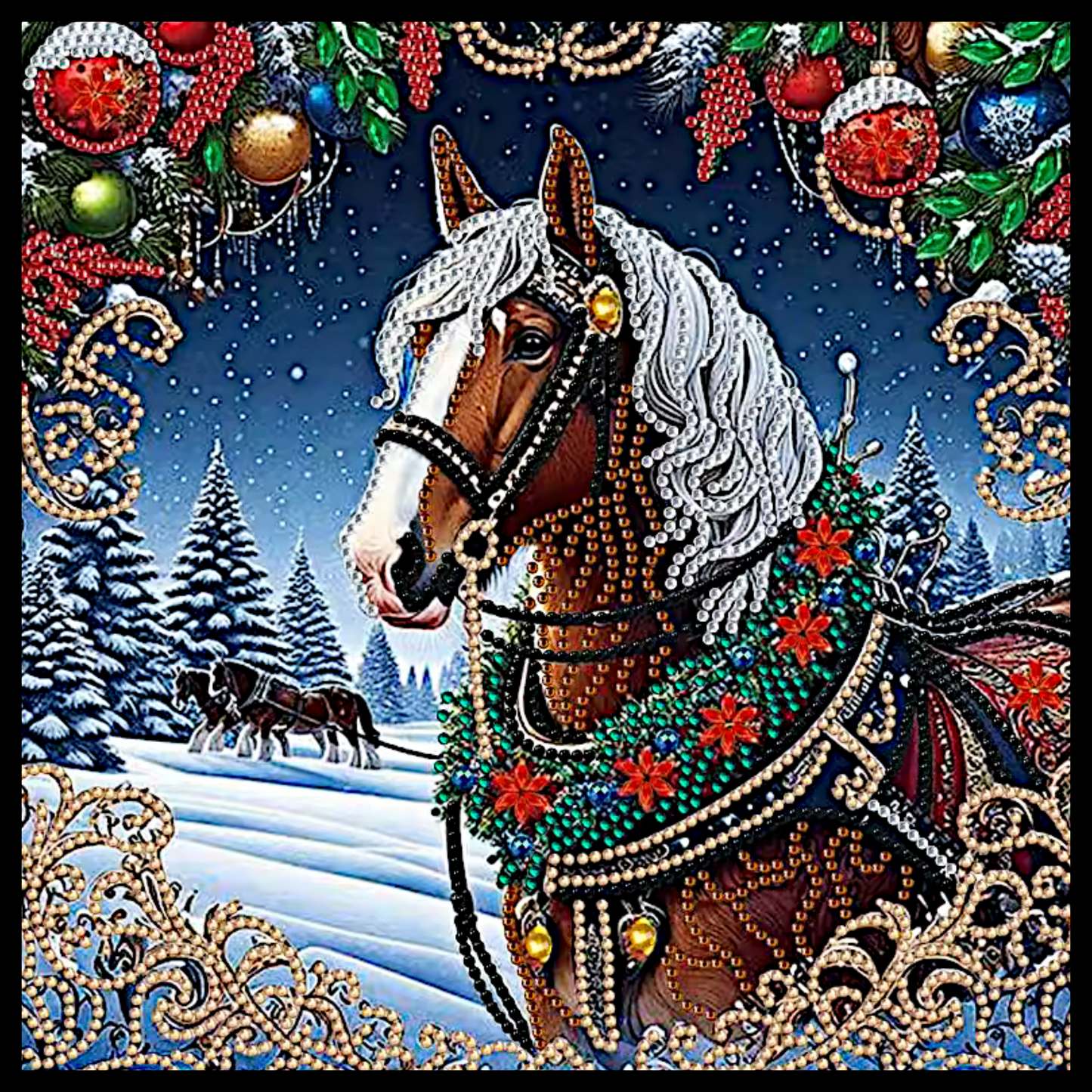 CHRISTMAS HORSE IN SNOW DIAMOND PAINTING KIT