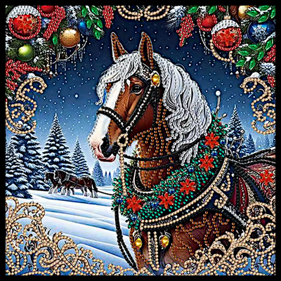 CHRISTMAS HORSE IN SNOW DIAMOND PAINTING KIT