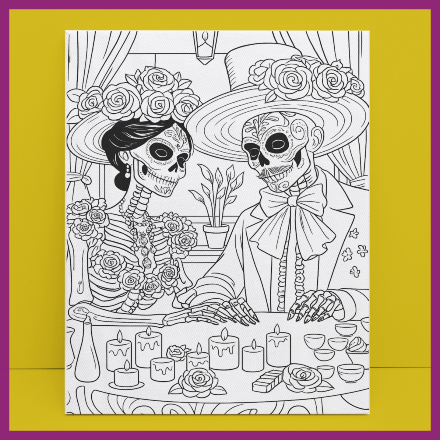 DAY OF THE DEAD DINNER COUPLE PREDRAWN CANVAS
