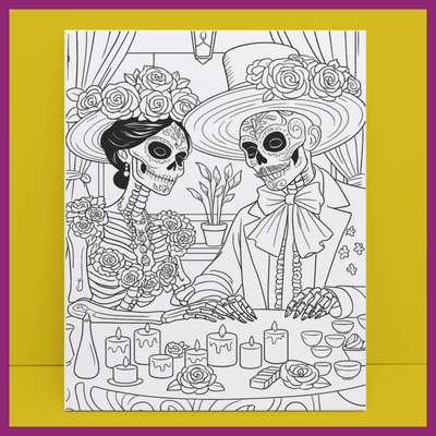 DAY OF THE DEAD DINNER COUPLE PREDRAWN CANVAS