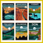Set of six posters featuring famous national parks with scenic illustrations.