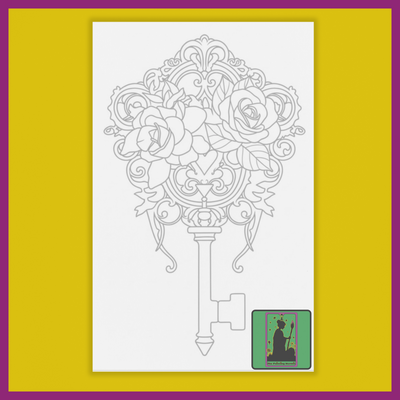 VALENTINES HEART KEY & ROSES PREDRAWN CANVAS PANEL