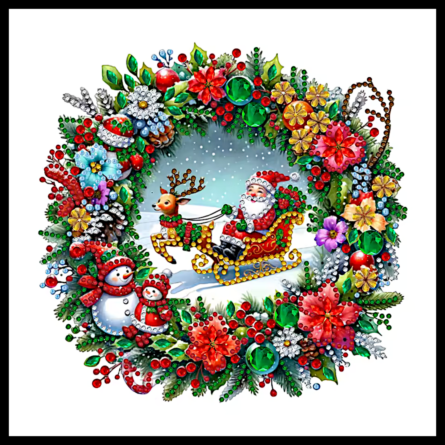 SANTA & REINDEER SLEIGH DIAMOND PAINTING KIT - PARTIAL/SPECIAL 12x12
