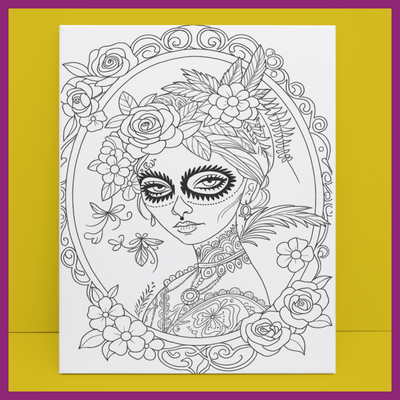 DIA DE LOS MUERTOS LADY PREDRAWN CANVAS