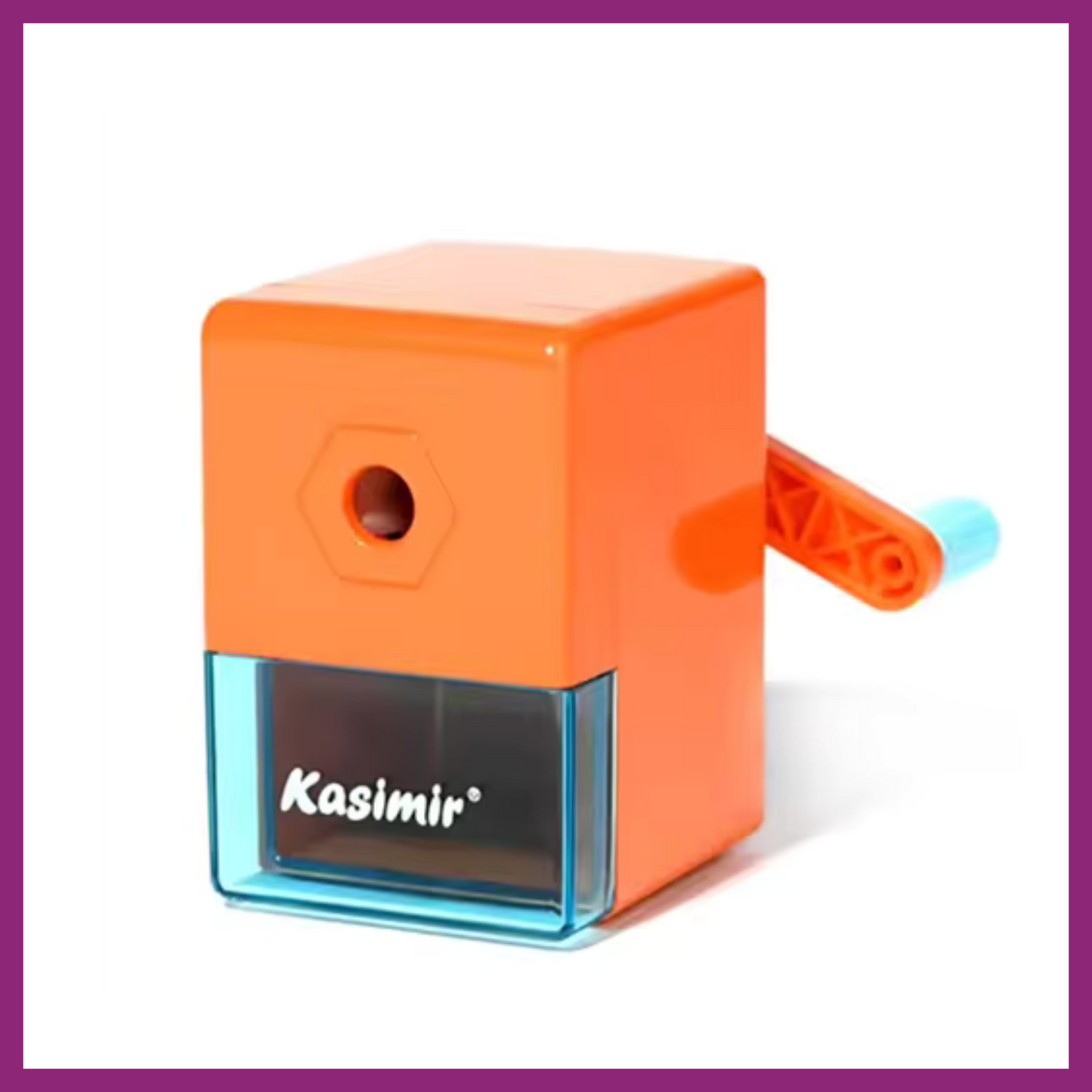 MANUAL HAND CRANK PENCIL SHARPENER - ORANGE & BLUE