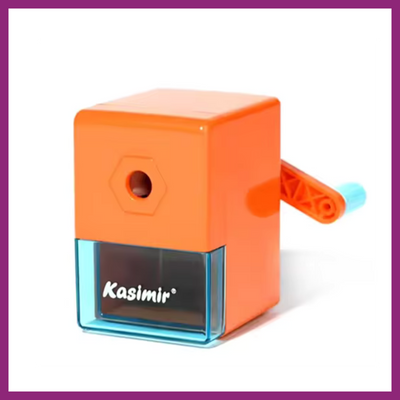 MANUAL HAND CRANK PENCIL SHARPENER - ORANGE & BLUE
