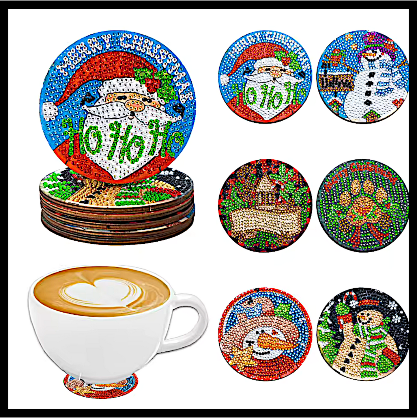 SANTA, SNOWMEN MIX COASTER SET DIAMOND PAINTING KIT - 6 SET