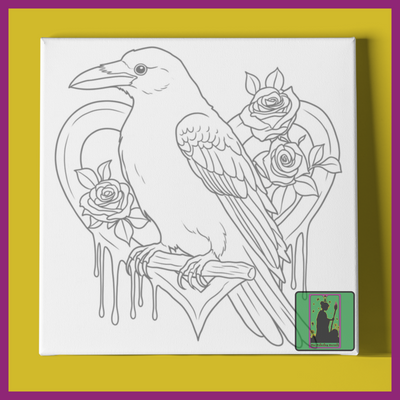 CROW & ROSES HEART PREDRAWN CANVAS PANEL