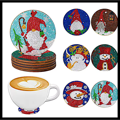 GNOME, SNOWMEN MIX COASTER SET DIAMOND PAINTING KIT - 6 SET