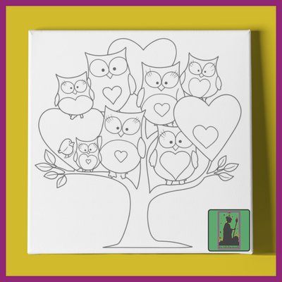 VALENTINES OWL HEART TREE PREDRAWN CANVAS PANEL