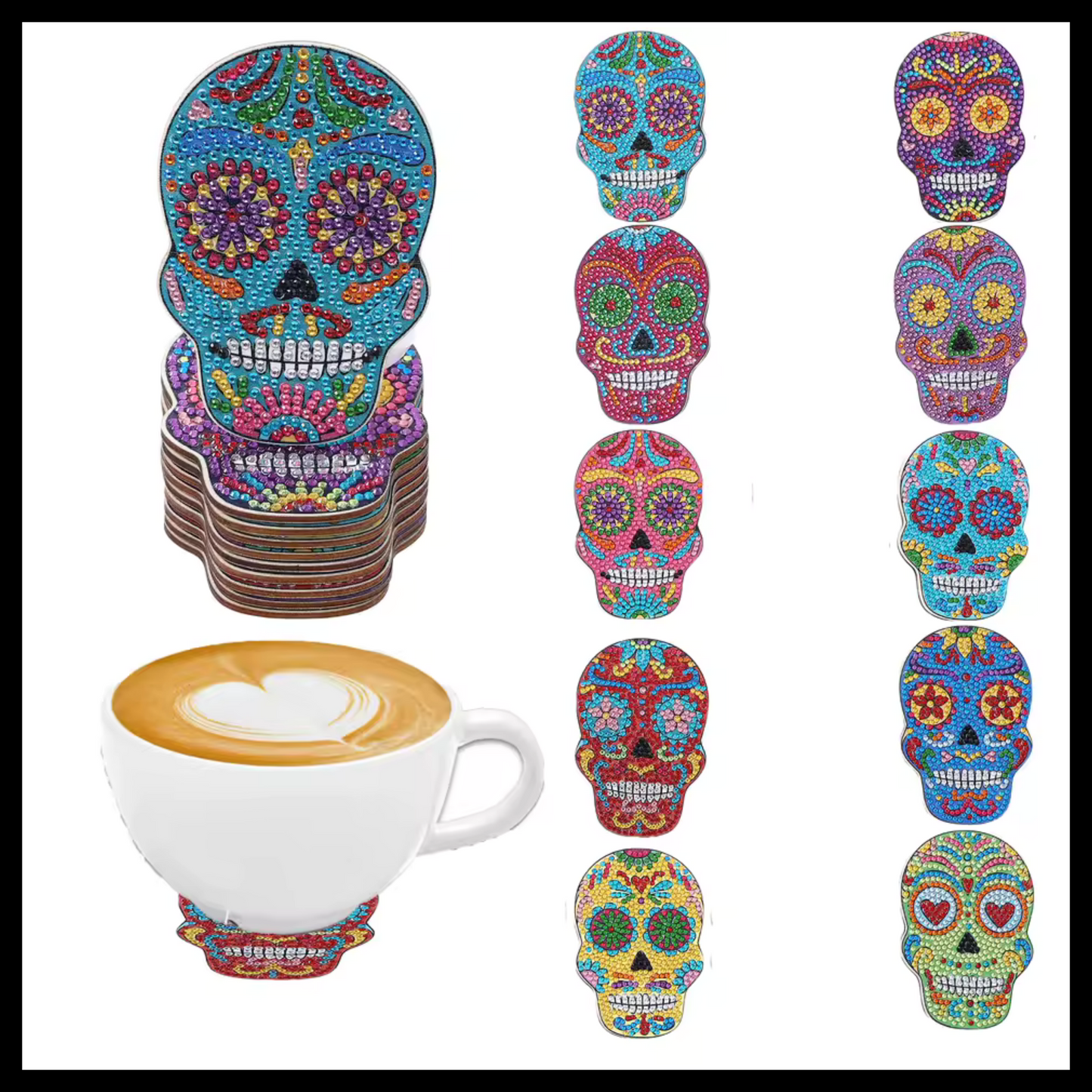SUGAR SKULLS DIAMOND PAINTING COASTERS - SET OF 10