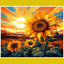 A paint-by-number kit image featuring sunflowers in a field with a sunrise in the background.