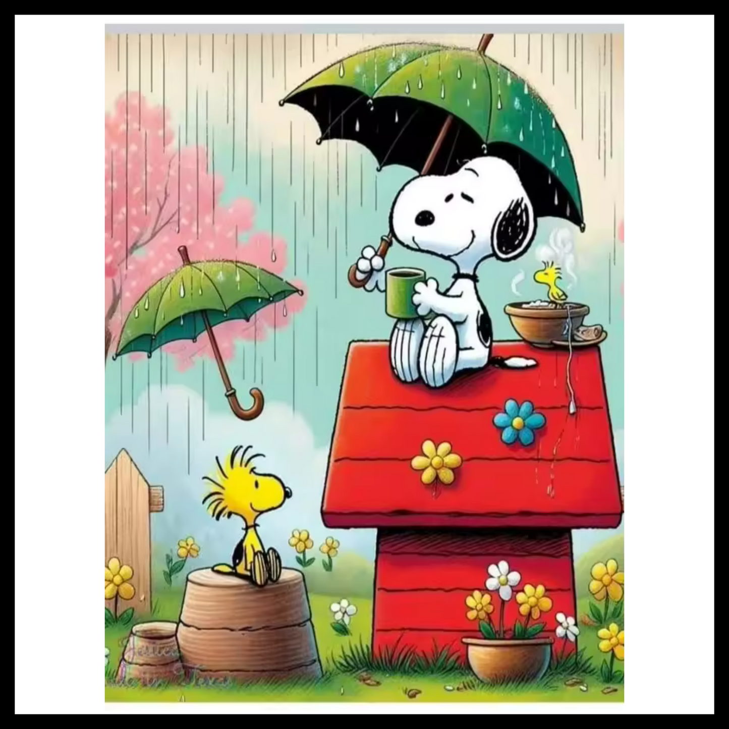 SNOOPY & WOODSTOCK IN RAIN DIAMOND PAINTING KIT - FULL ROUND 12x16