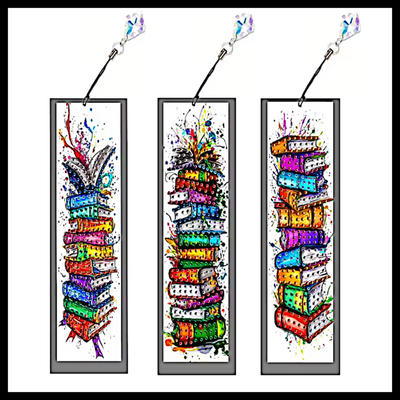 3 SET STACK OF BOOKS BOOKMARKS DIAMOND PAINTING KIT