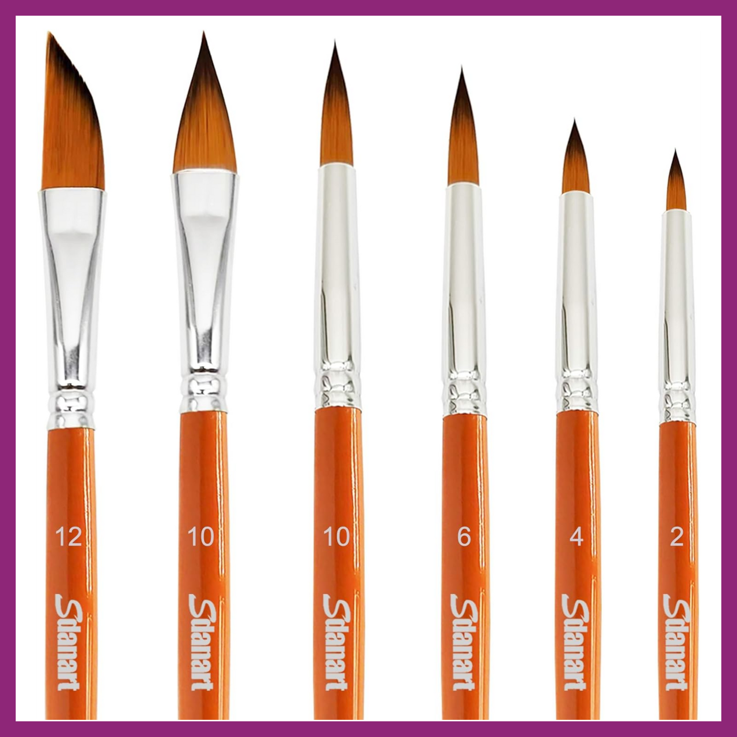 WATERCOLOR PAINTBRUSH SET OF 6 SQUIRREL HAIR BRUSHES