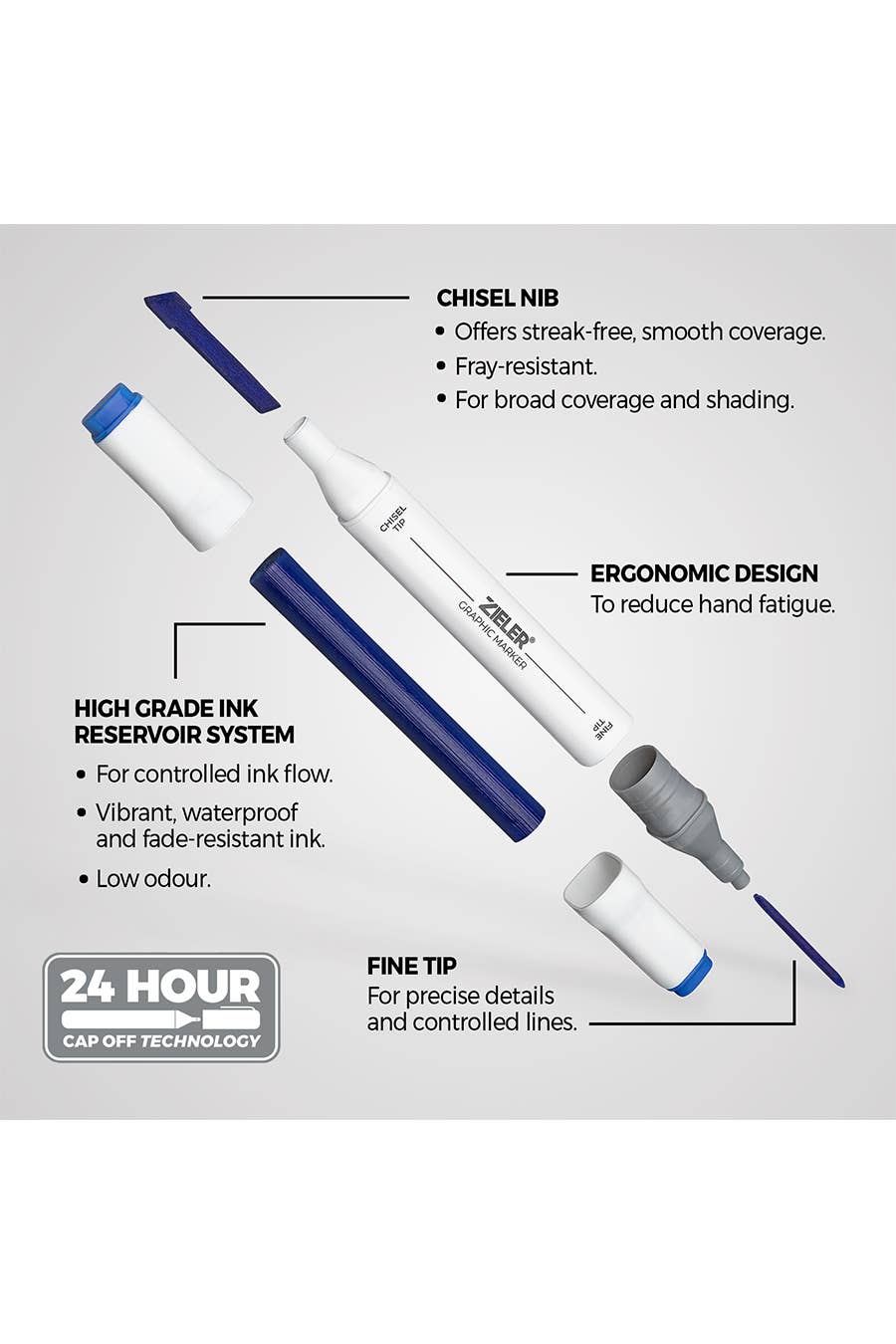 Zieler 25 Dual Tip Artists Graphic Marker Pens