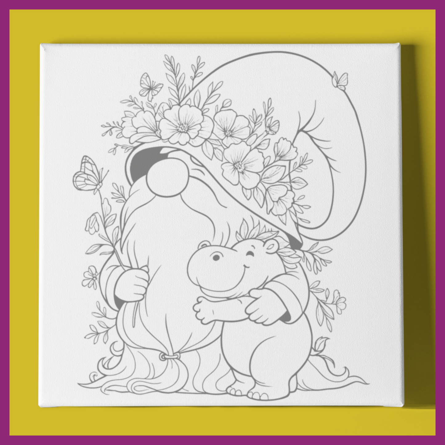 GNOME WITH BABY HIPPO PREDRAWN CANVAS PANEL