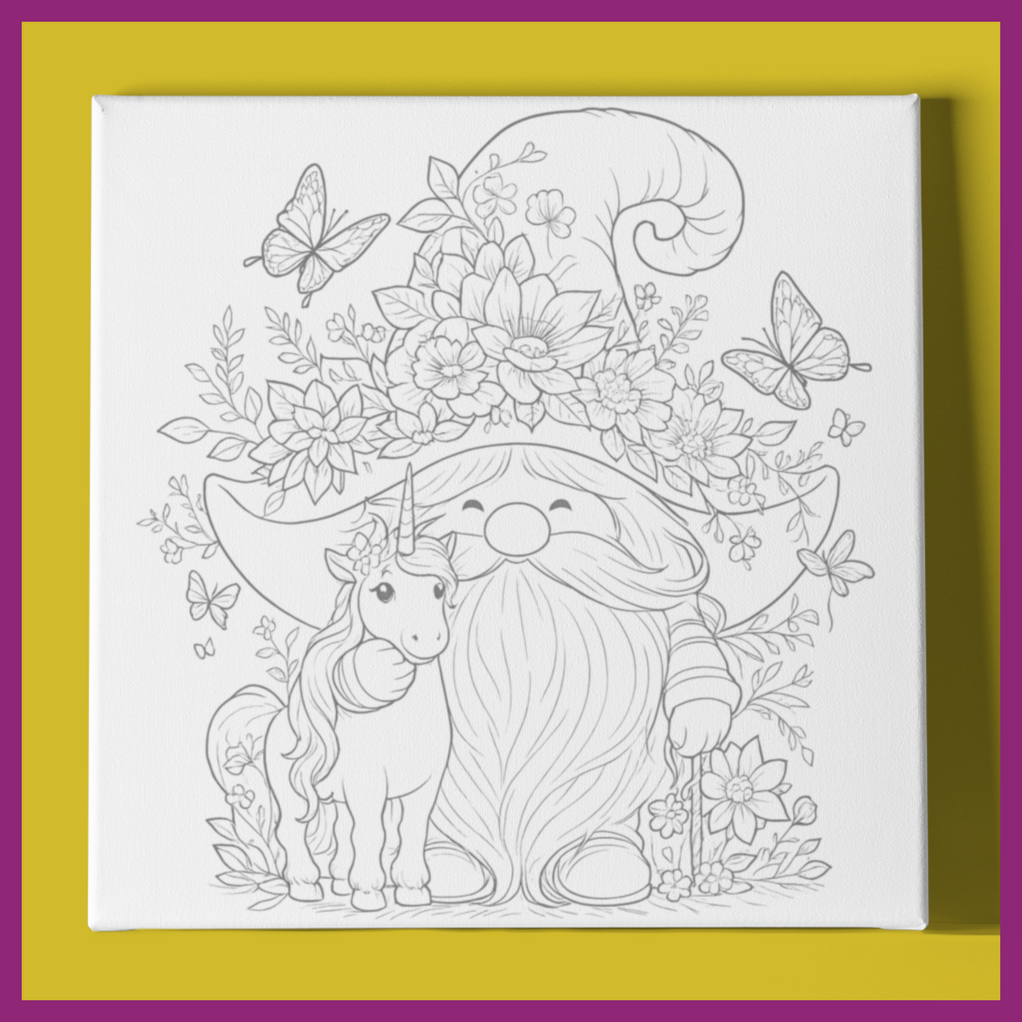 GNOME WITH UNICORN PREDRAWN CANVAS PANEL