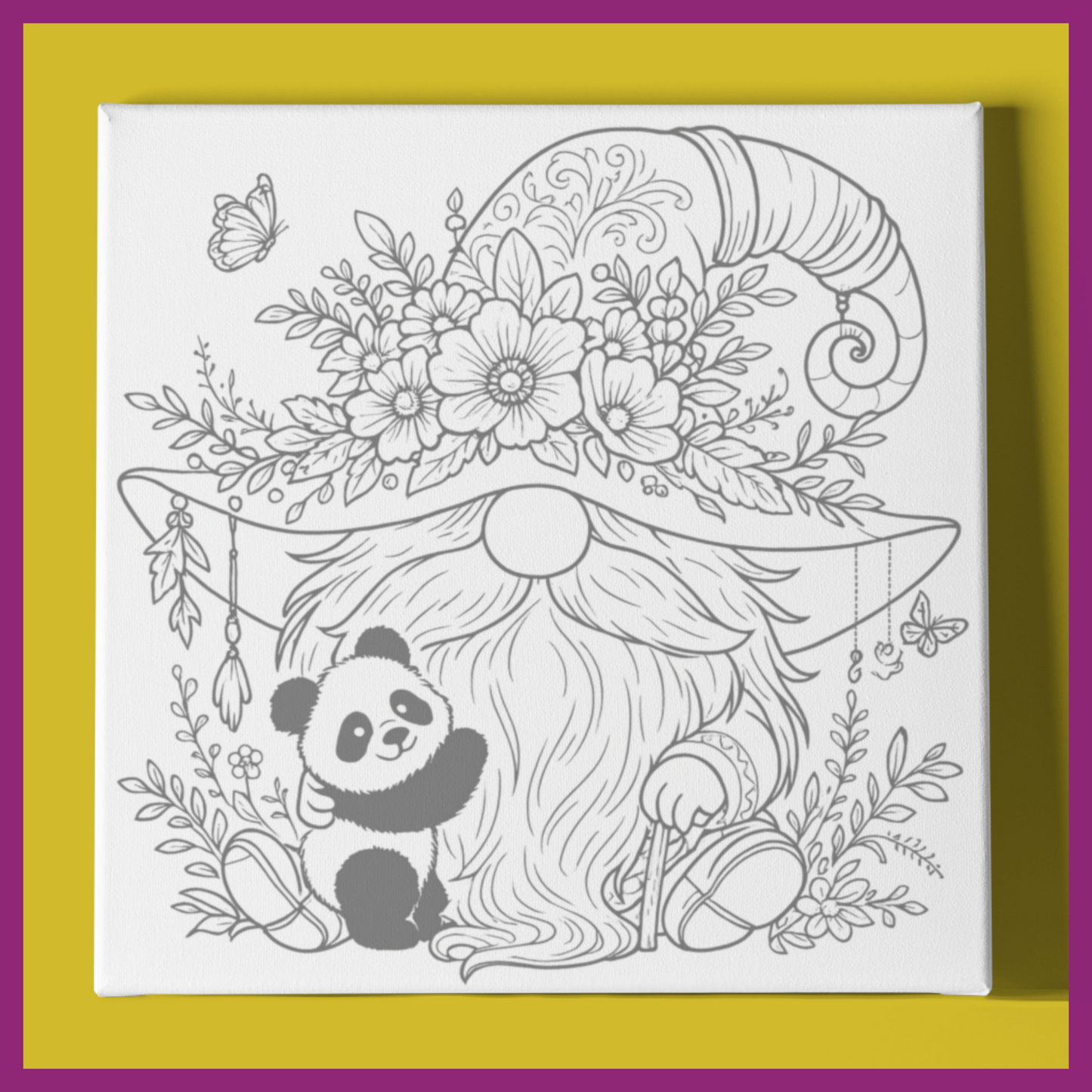 GNOME WITH BABY PANDA PREDRAWN CANVAS PANEL