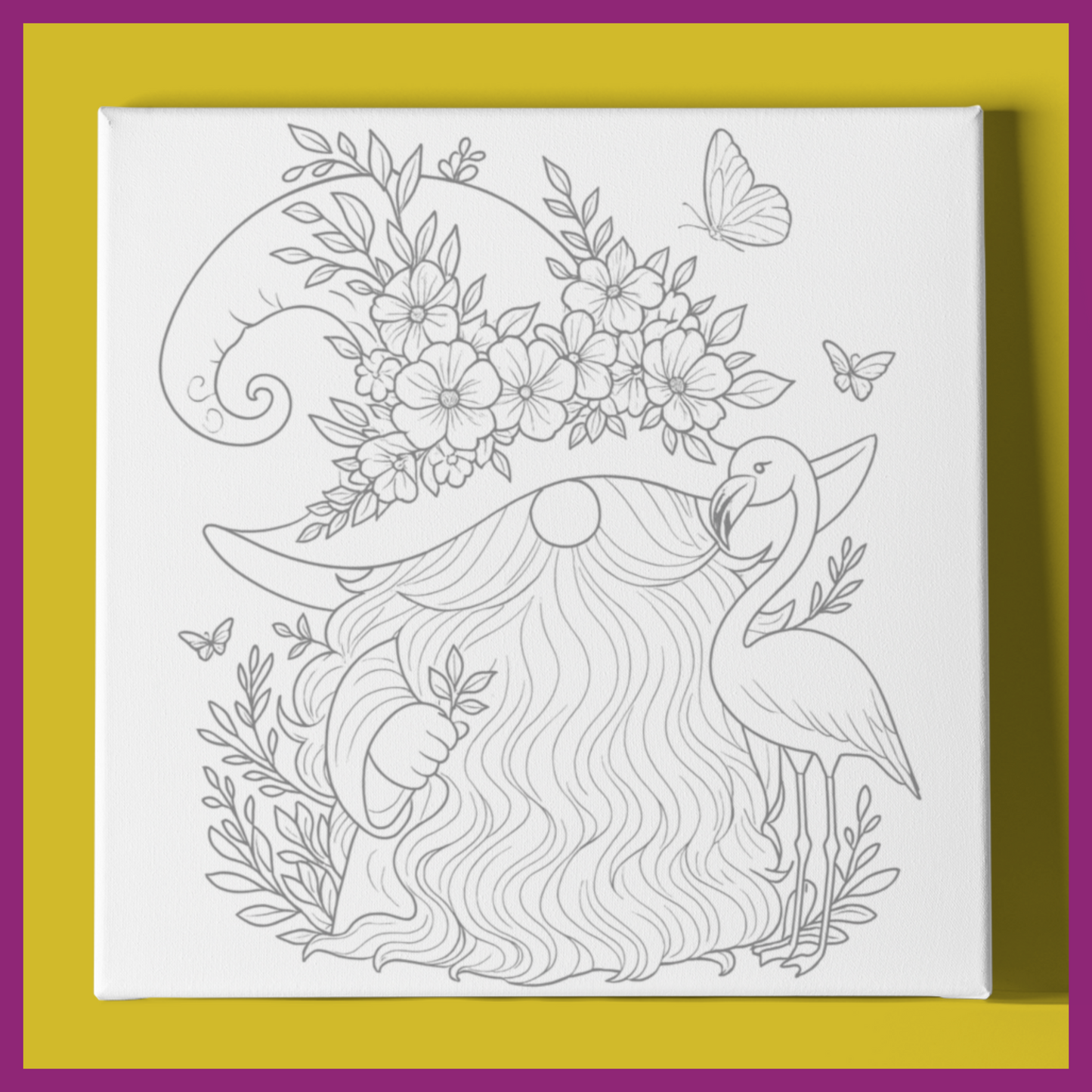 GNOME WITH FLAMINGO PREDRAWN CANVAS PANEL