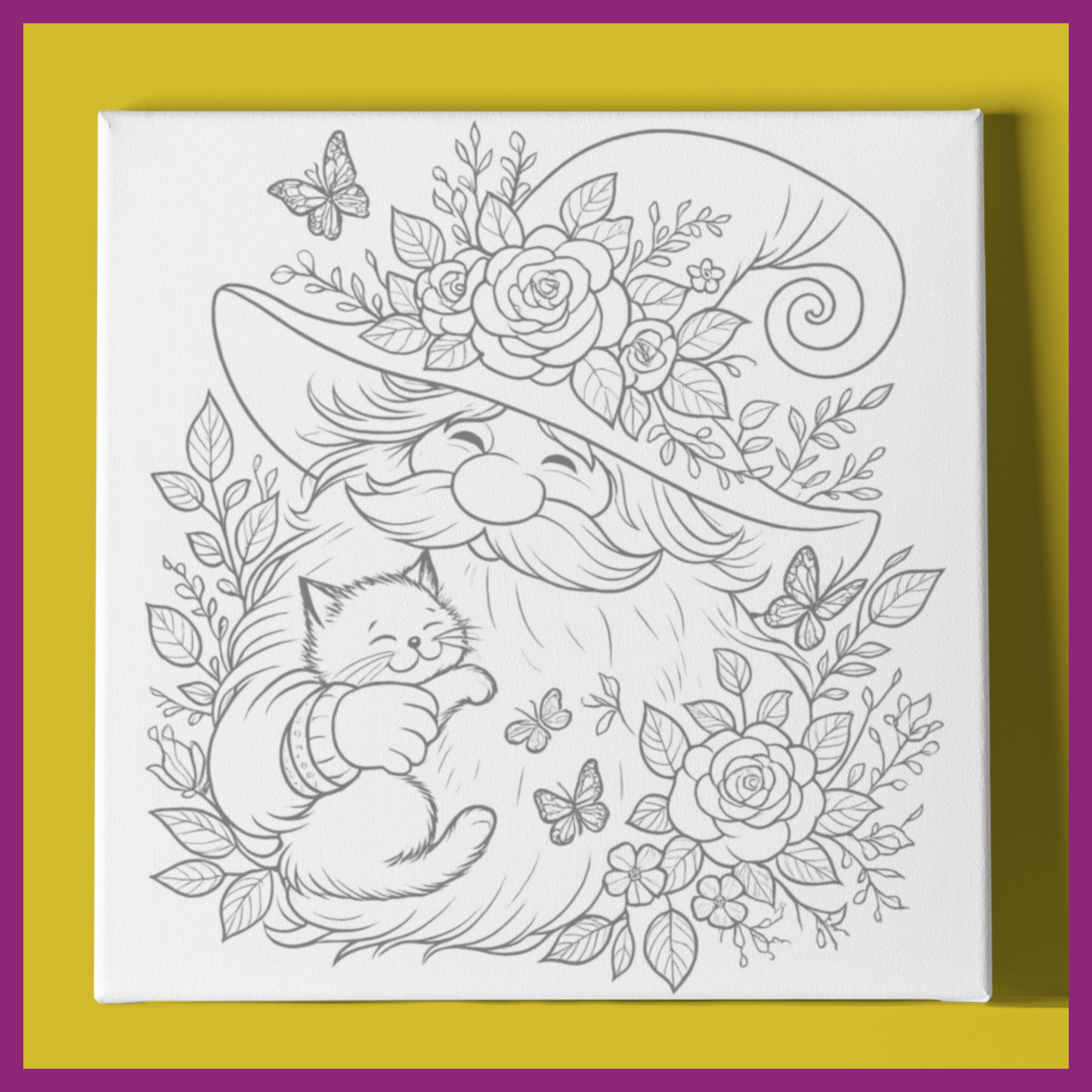 GNOME WITH CAT PREDRAWN CANVAS PANEL