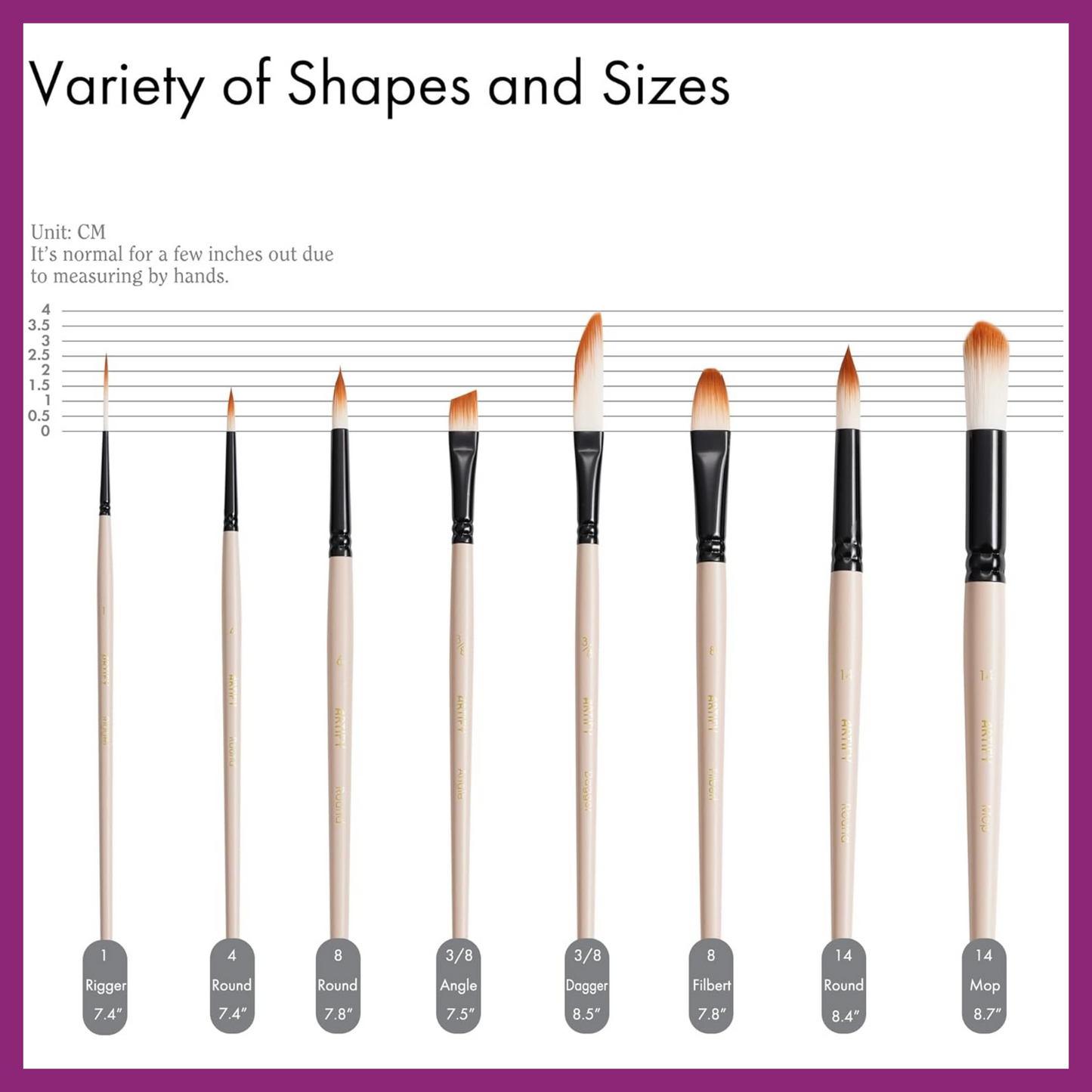 WATERCOLOR PAINTBRUSH SET OF 8 NYLON BRUSHES