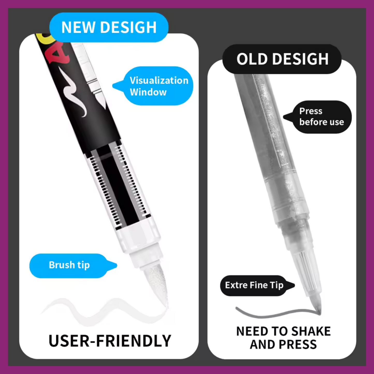 Flysea 8 Acrylic Paint Pens - 4 Black + 4 White