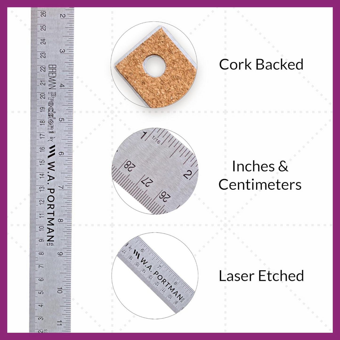 STAINLESS STEEL RULER 12" WITH CORK BACKING
