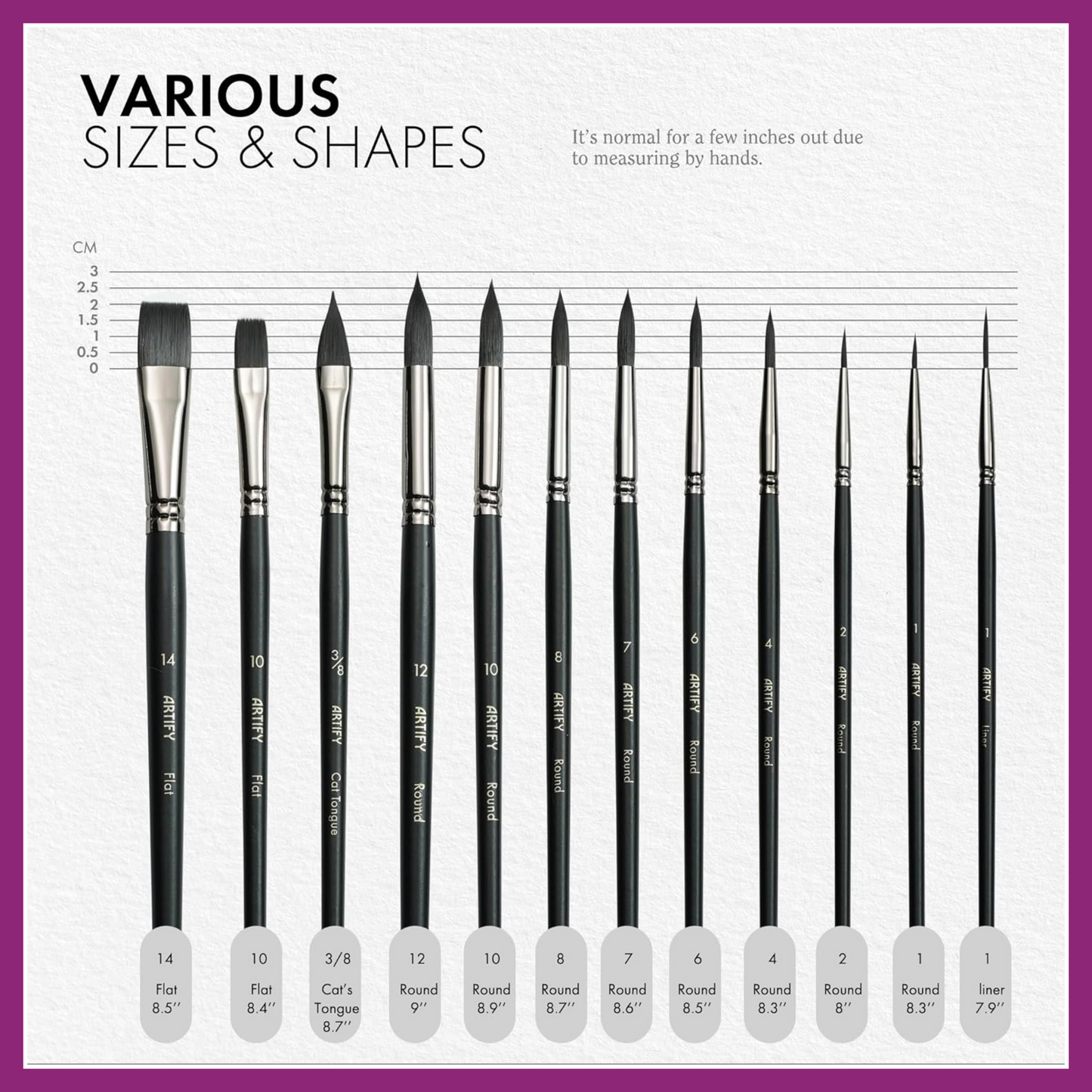 WATERCOLOR PAINTBRUSH SET OF 12 NYLON BRUSHES