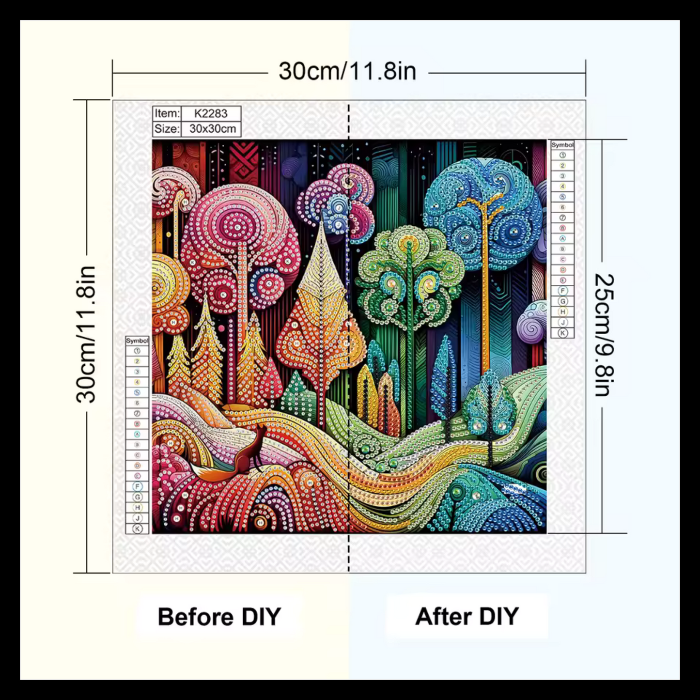 MULTI COLOR TREES FOREST DIAMOND PAINTING KIT - PARTIAL/SPECIAL 12x12