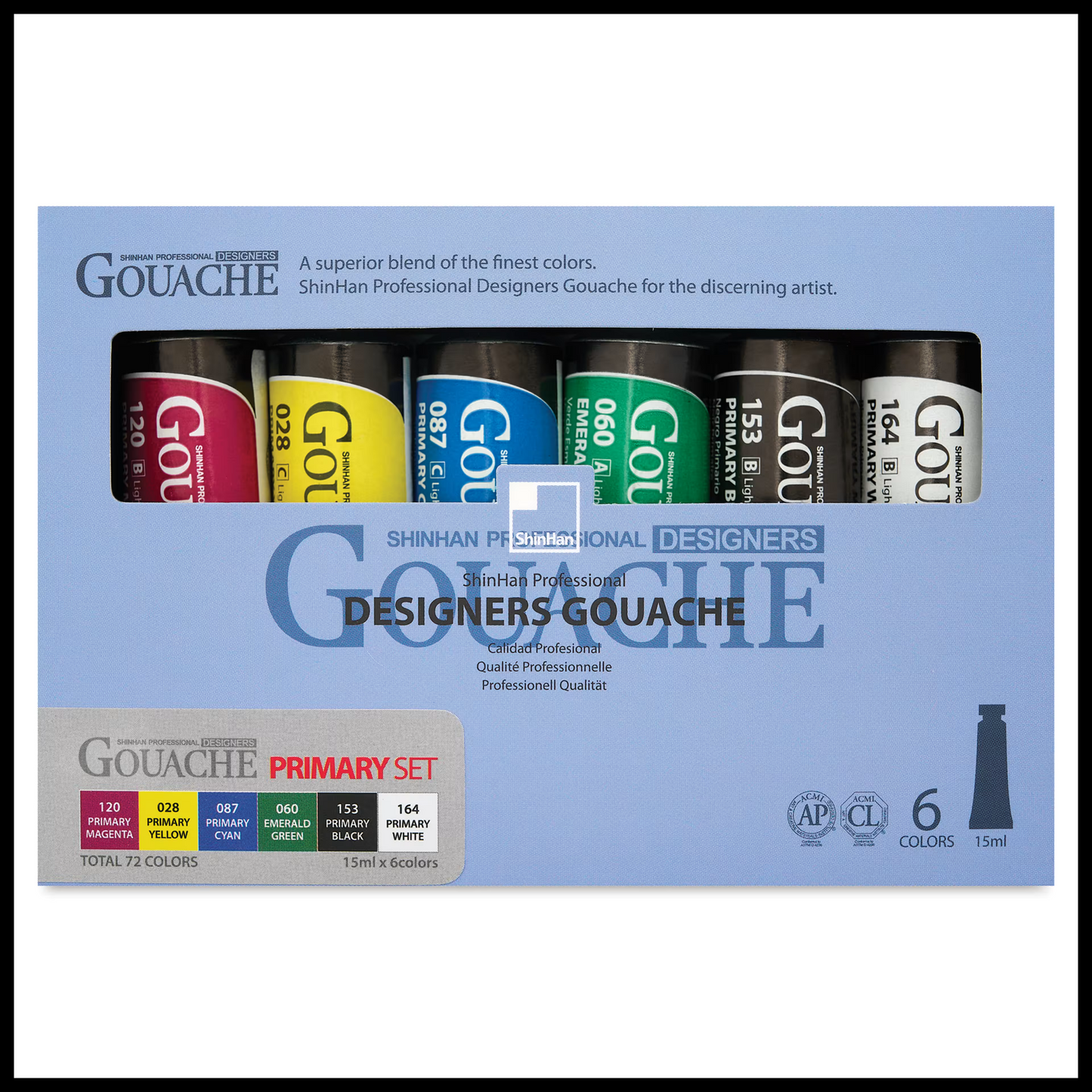 SHINHAN PRO DESIGNER GOUACHE SET OF 6 PRIMARY COLORS 15ML EACH