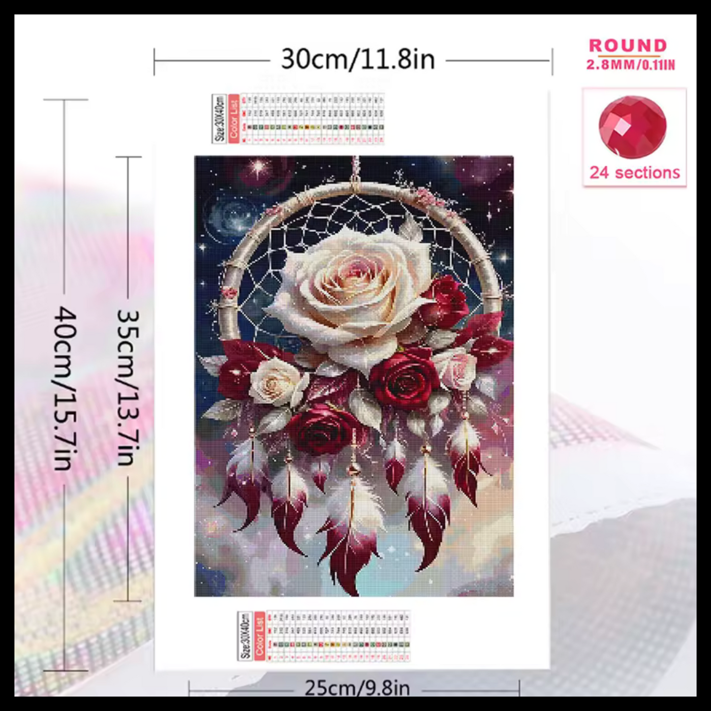 ROSE DREAMCATCHER DIAMOND PAINTING KIT - FULL ROUND 12x16