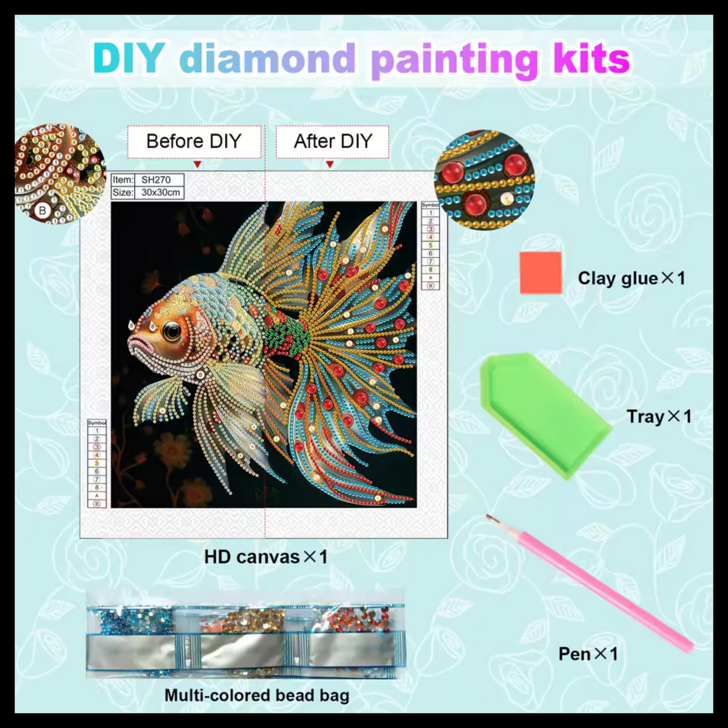 ANGEL FISH DIAMOND PAINTING KIT - PARTIAL/SPECIAL 12x12