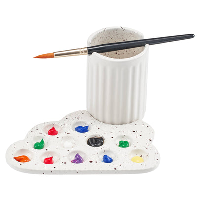 Ceramic Paint Brush Holder & Palette Set - Cloud-Shaped