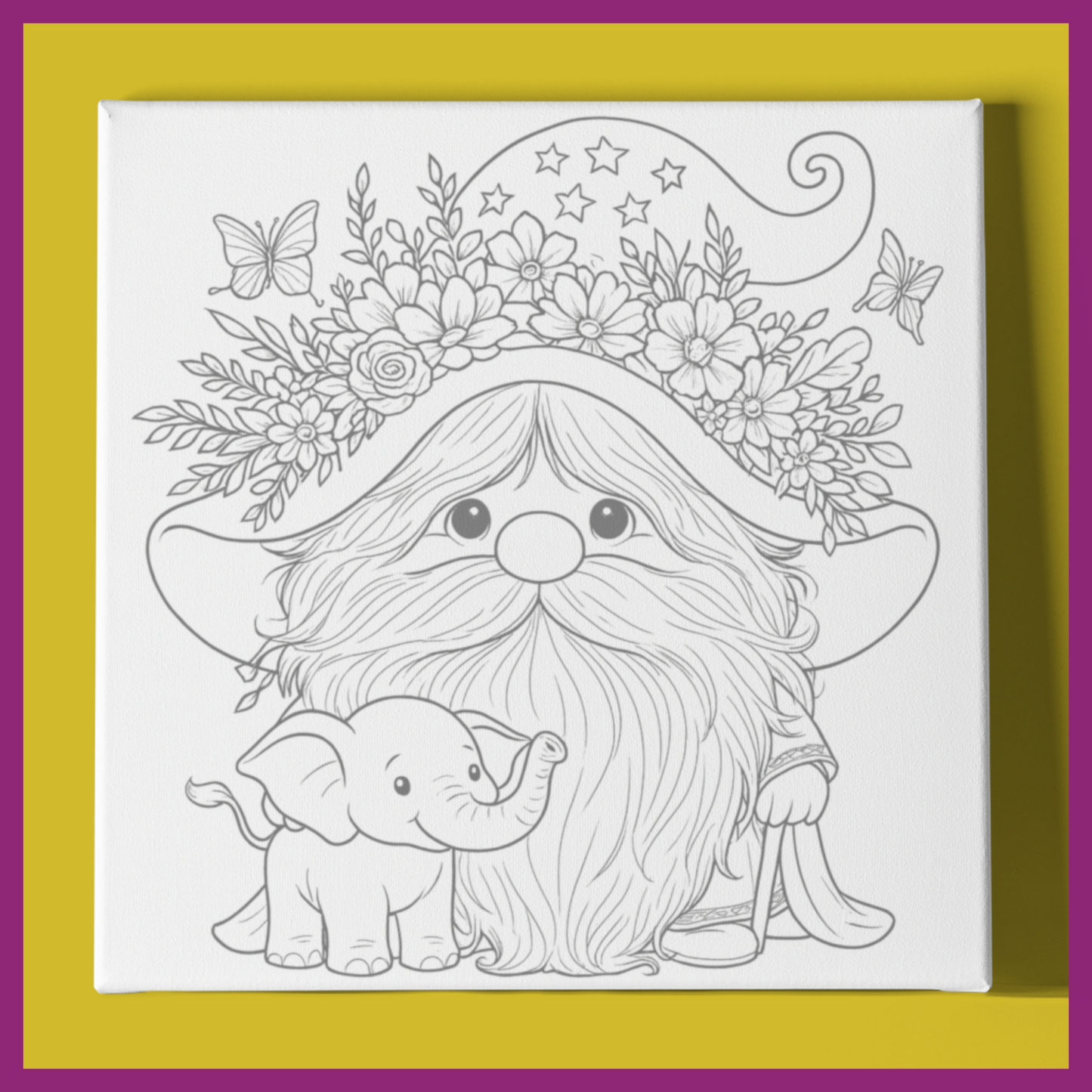 GNOME WITH ELEPHANT PREDRAWN CANVAS PANEL