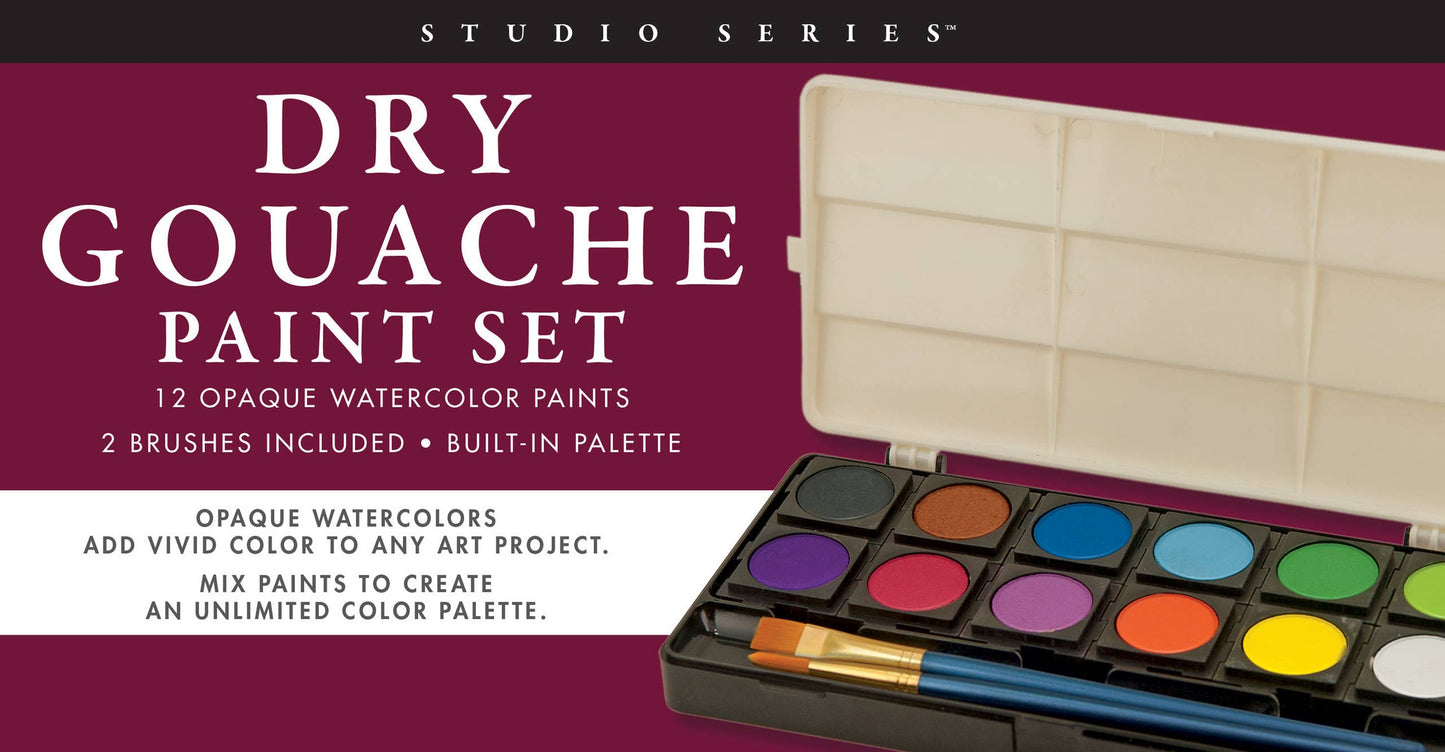 Studio Series Dry Gouache Paint Set (12 Opaque Watercolor Paints)