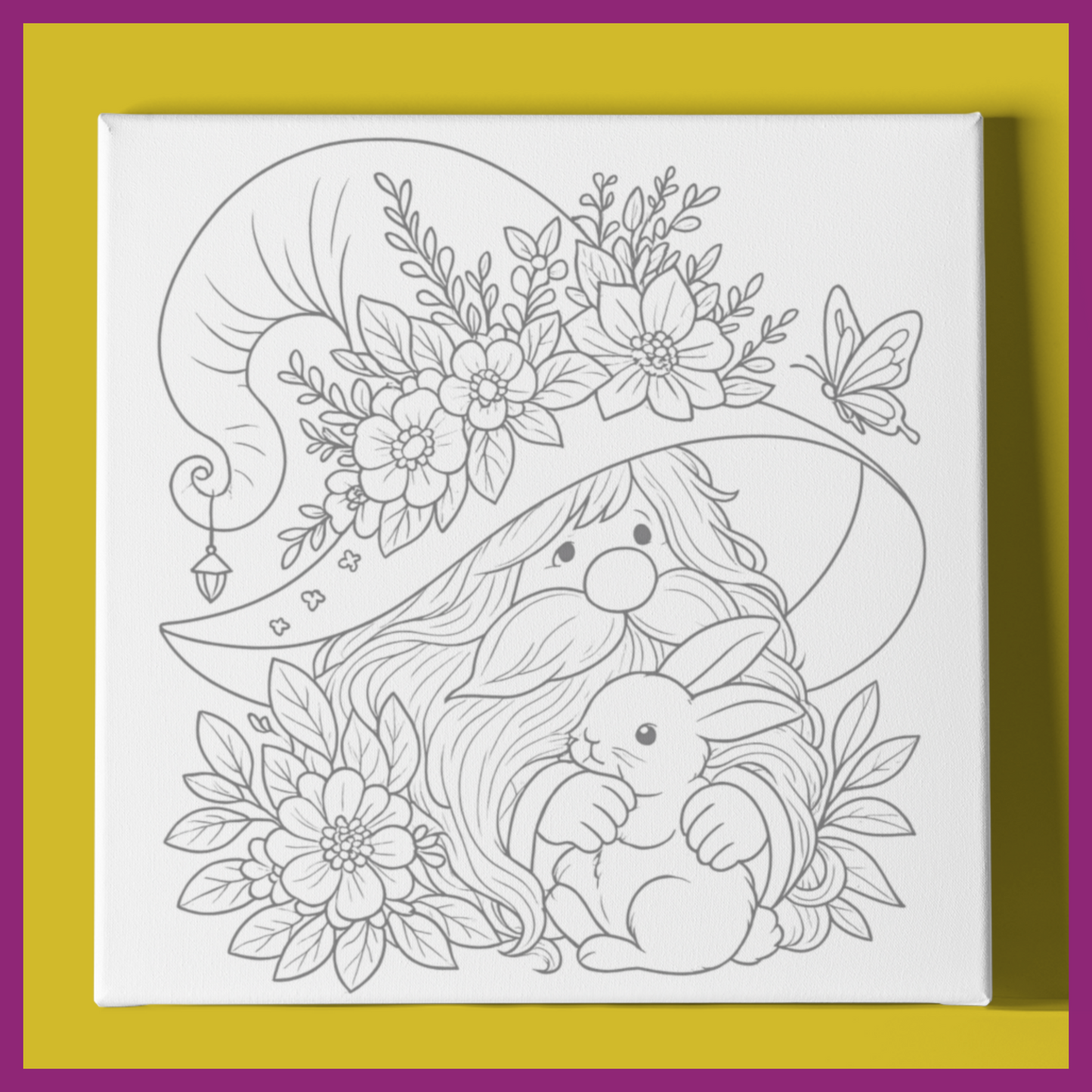 GNOME WITH BABY BUNNY PREDRAWN CANVAS PANEL