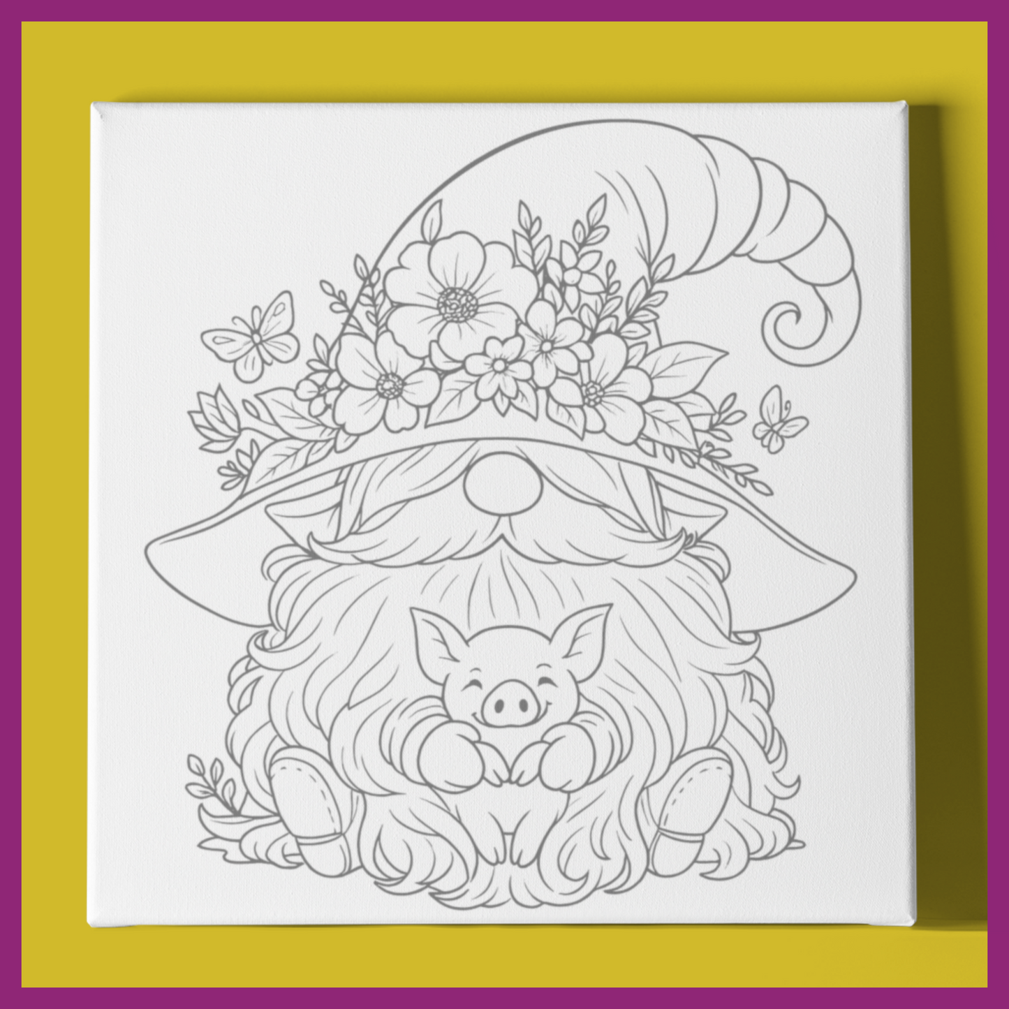 GNOME WITH BABY PIG PREDRAWN CANVAS PANEL