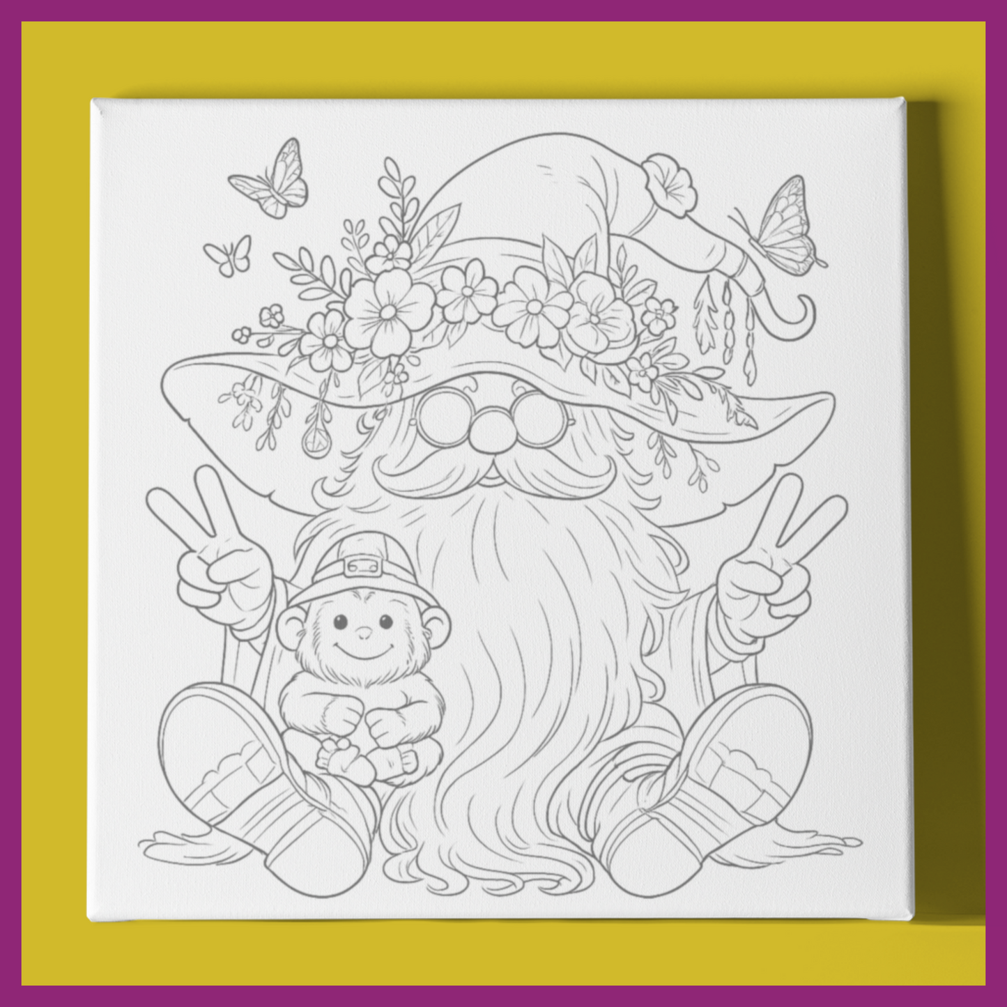 GNOME WITH MONKEY BABY PREDRAWN CANVAS PANEL