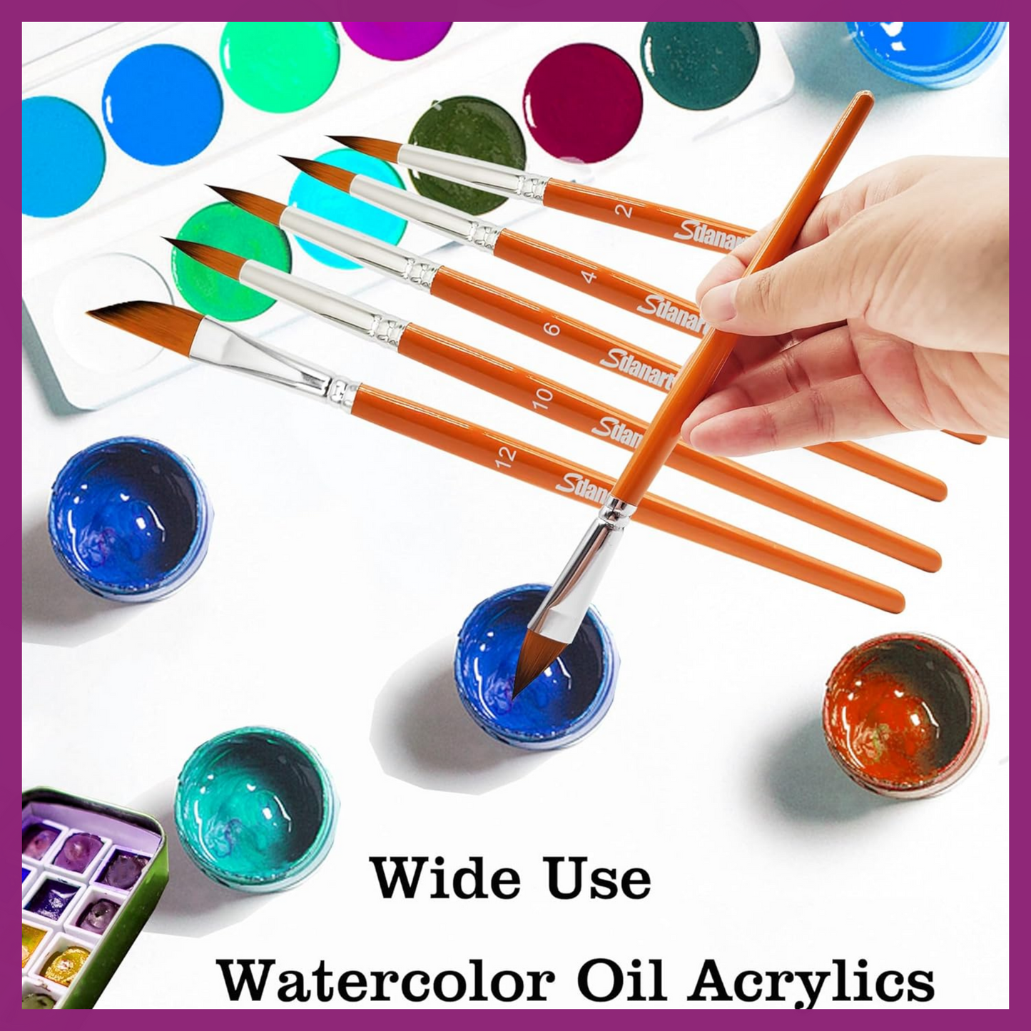 WATERCOLOR PAINTBRUSH SET OF 6 SQUIRREL HAIR BRUSHES