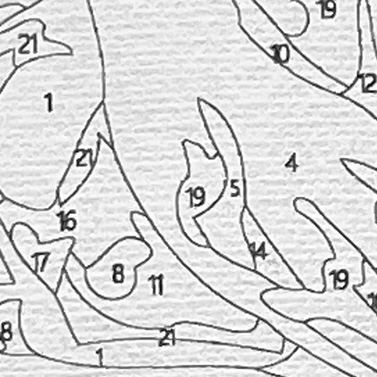 Closeup of paint by number canvas showing canvas texture and numbers