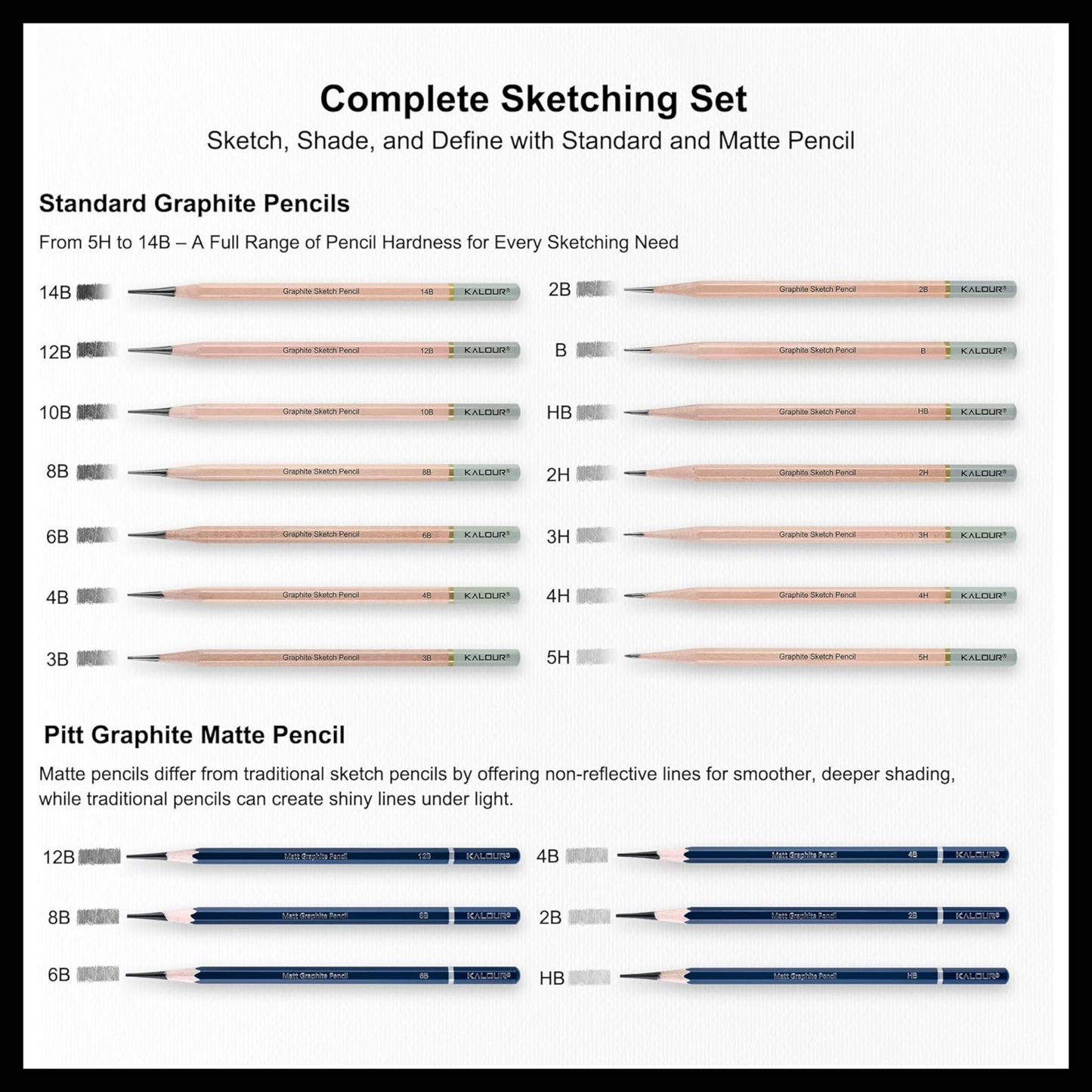 KALOUR 25 PIECE PRO SKETCH PENCIL SET