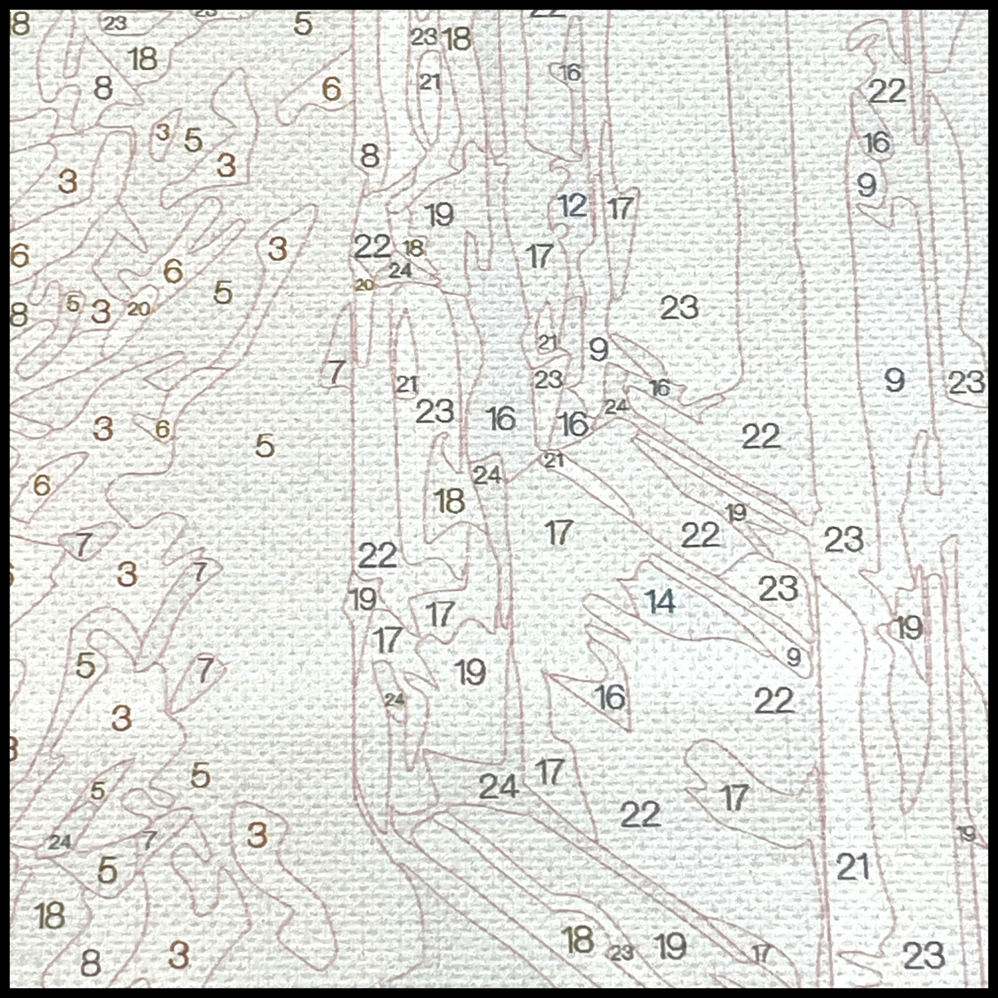 Close up of canvas showing numbered areas to paint