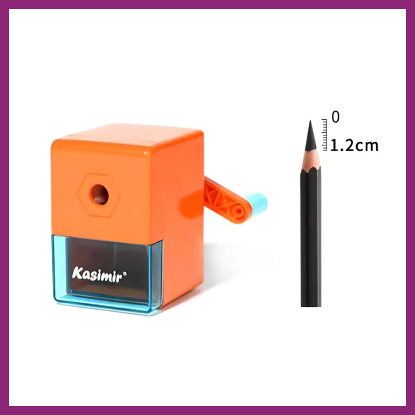 MANUAL HAND CRANK PENCIL SHARPENER - ORANGE & BLUE