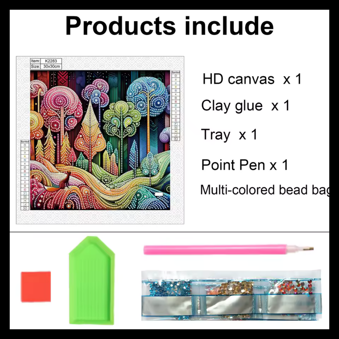 MULTI COLOR TREES FOREST DIAMOND PAINTING KIT - PARTIAL/SPECIAL 12x12