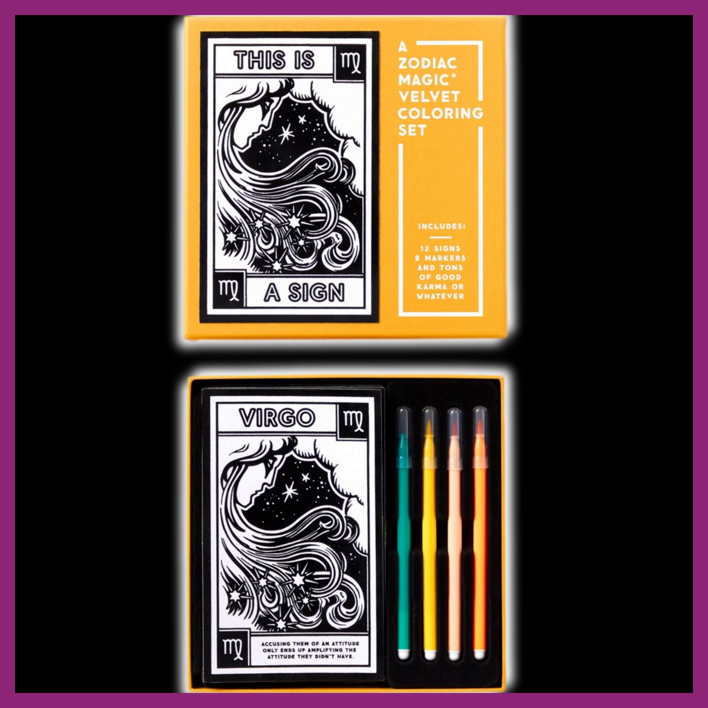 ZODIAC MAGIC VELVET COLORING SET: THIS IS A SIGN, 12 ZODIAC SIGNS AND 8 MARKERS